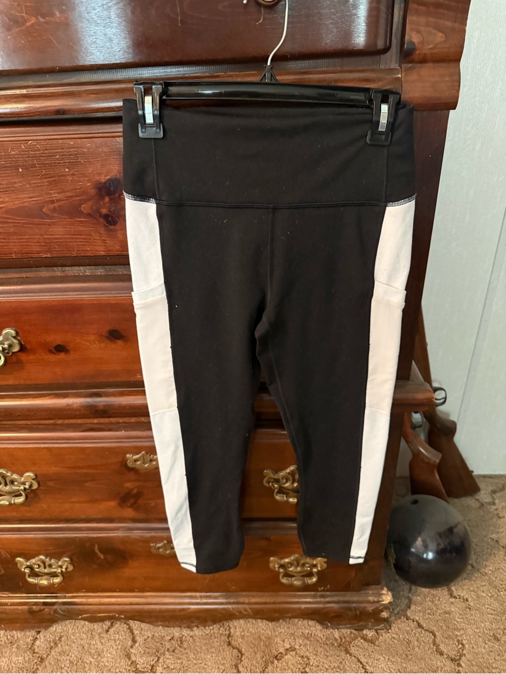 Fabletics Black Leggings with White Side Panels for Women